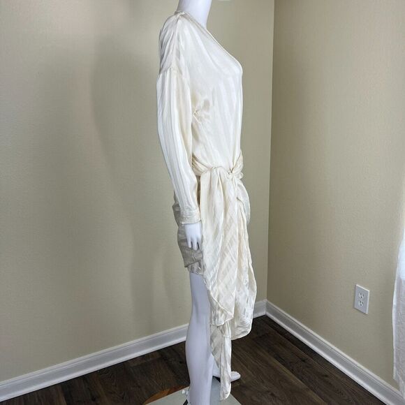 Michelle Mason Womens Size 4 Ivory Crepe Silk Satin Stripe Mini Wrap Shirt Dress - Picture 11 of 15